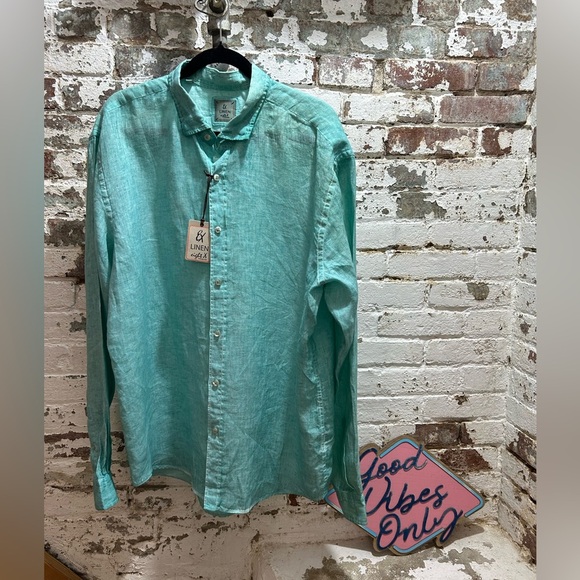 Eight X Linen Turquoise 100 Percent Linen Button Down Shirt, Size XXXL Brand New - Picture 1 of 8